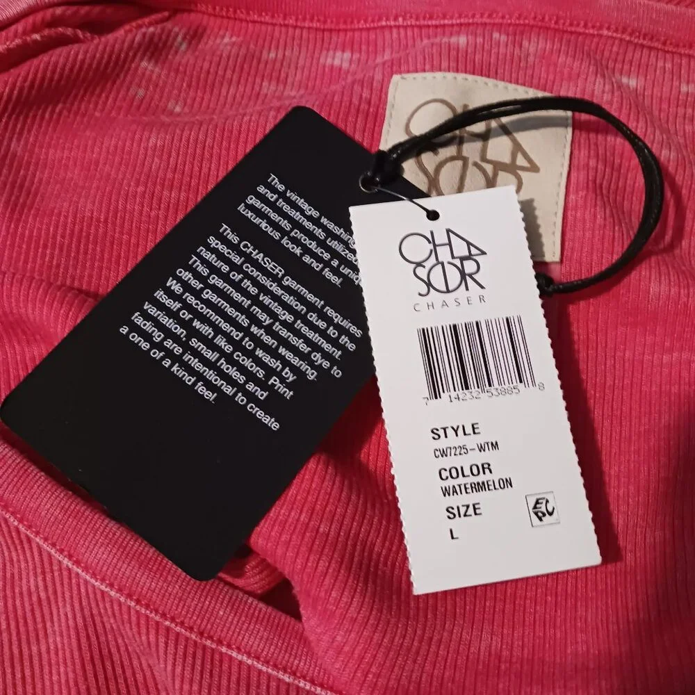 NEW Chaser Ribbed Cotton Blend Top Cut-out‎ Shoulders Watermelon Pink L